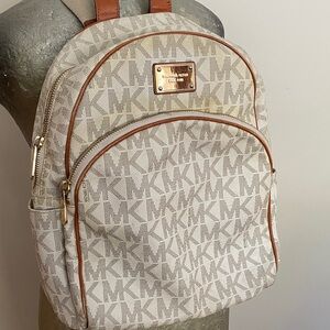 Michael Kors Tan Monogram Backpack with Brown Trim